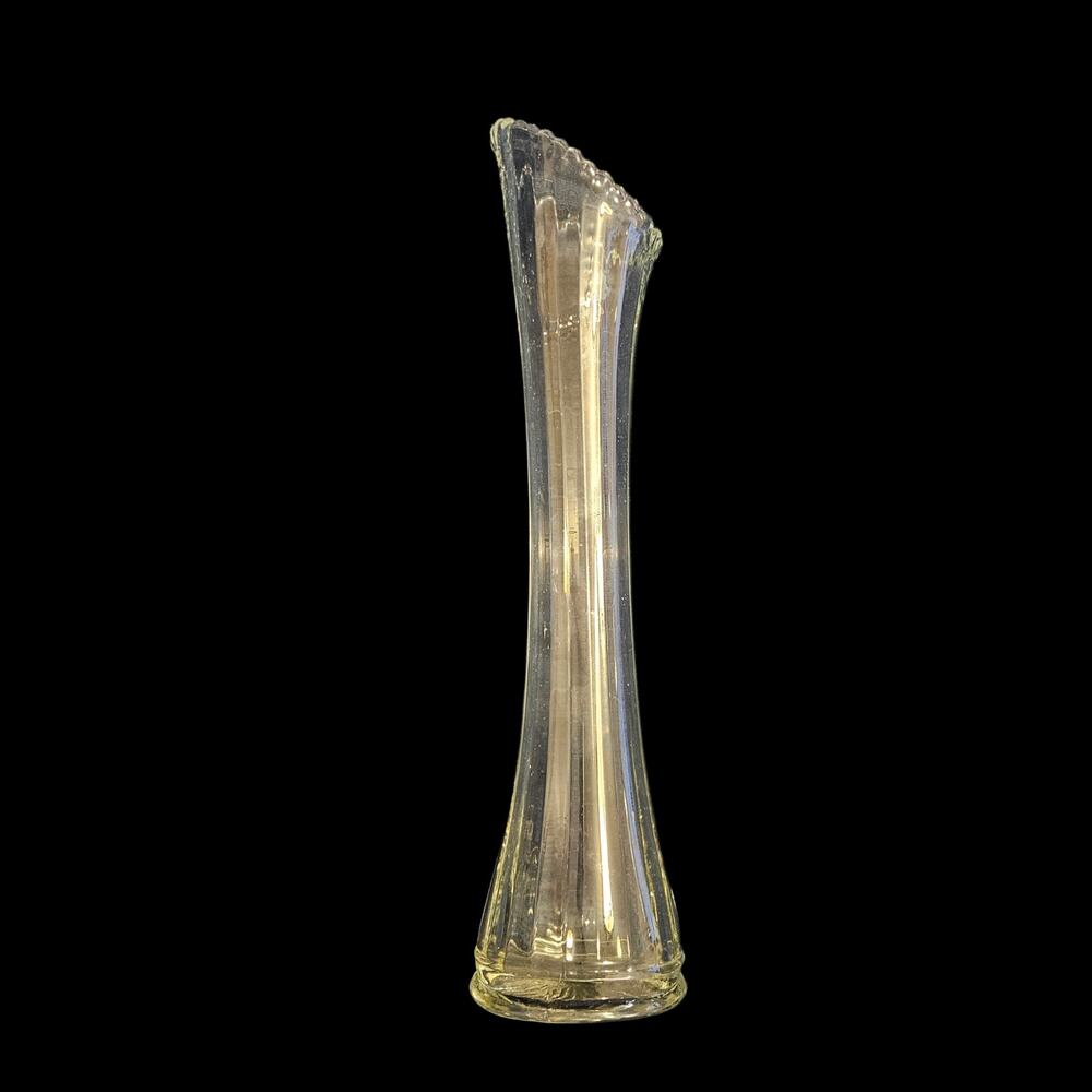 Vintage Clear Pressed Glass Swung Bud Vase Ribbed Starburst Base